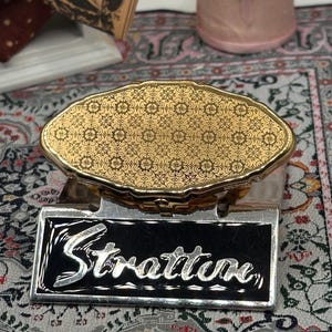 Vintage Stratton Lipview Compact Gold Tone Engine Turned, Mid Century Convertible Compact with mirror