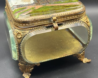 Antique Ormolu Jewellery Casket: Cologne Cathedral Landmark Lid