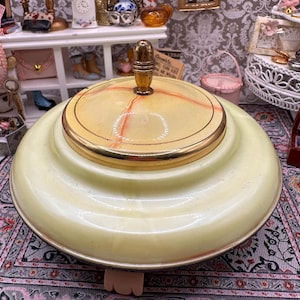 Ciotola portacipria musicale in bachelite gialla vintage - Decorazione da toeletta anni '50
