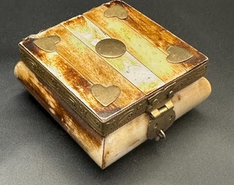 Camel Bone Trinket Box: Brass Inlay, Velvet Lining, Ethically Sourced