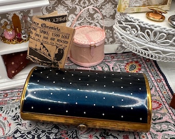 Vintage Kigu Cigarette Case Blue Enamel Polka Dot Gold Tone Made in England 1950s 1960s