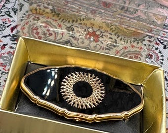 Vintage Stratton Lipview Lipstick Holder, Black Enamel Gold Tone Vanity Accessory