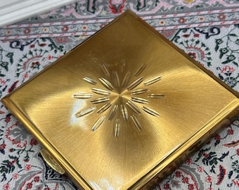 Vintage Kigu Powder Compact: 1950s Gold Tone Starburst Mid Century Vanity Case