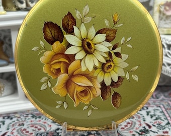 Estojo de pó compacto Kigu Floral Dourado Vintage Colecionável 8 cm