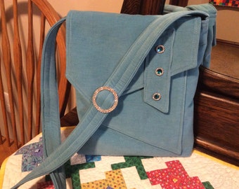 Teal Corduroy with a Little Bling - Crossbody Bag or iPad Case