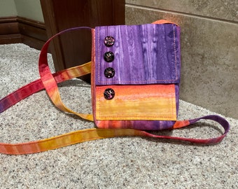 Petit sac bandoulière - Batik en oranges et violets