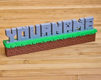 Personalized Minecraft Themed Nameplate / 3D Printed Sign Decoration - Ideal Gift for Minecraft fans!