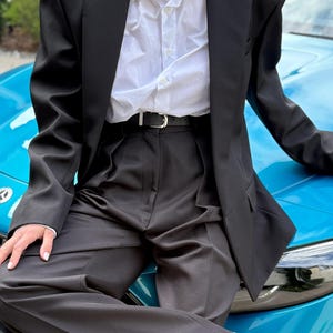 Double pleat belted black pants pleated pants women suit women&#39;s trouser summer women wide leg pants high waist suit women&#39;s trousers