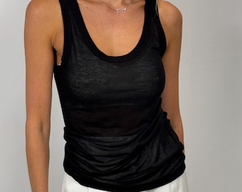 See Through Black Cotton Top: Sleeveless Summer Shirt