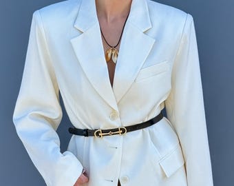 Oversized White Blazer: Wool Blend Boxy Jacket