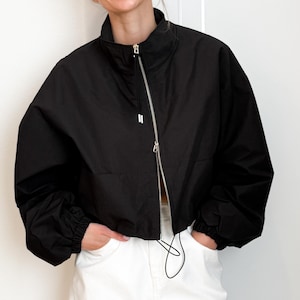 Bomber jacket unisex black. Oversized relaxed bomber jacket. Women jacket bomber. Women blazer zip up water resistant  jacket