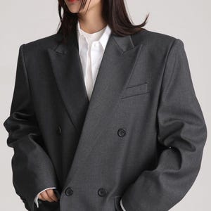 Oversized Double Breasted Gary Blazer for women suit casual oversized relaxed style jacket gray suit for women for office casual unisex