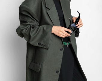 Oversized Linen Blazer: Women's Relaxed Fit Jacket, Green