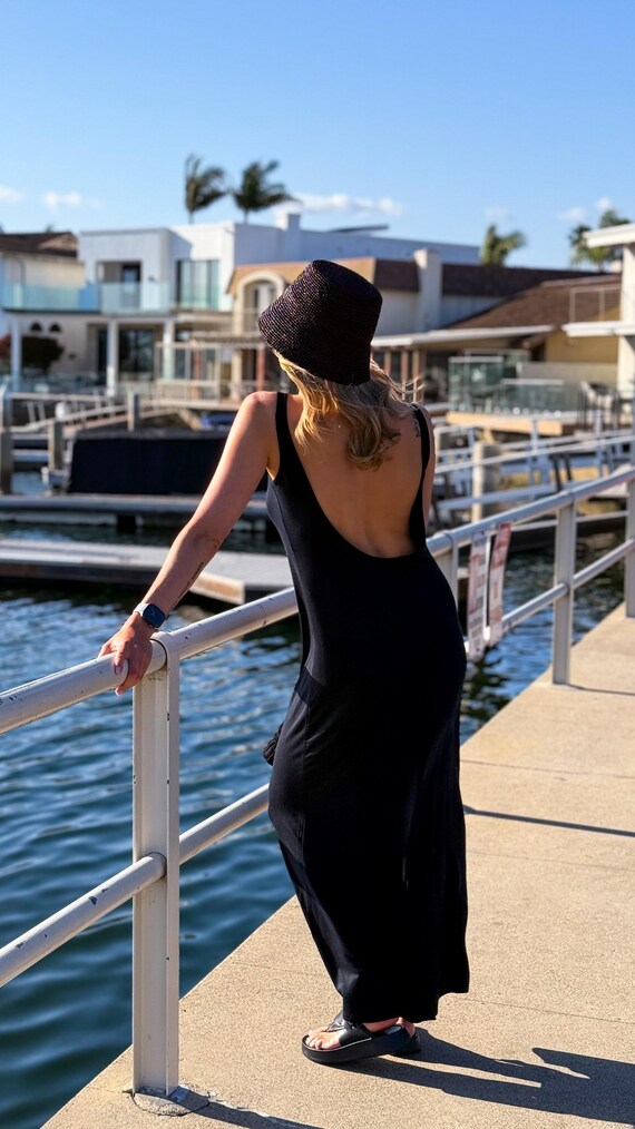 Black Cotton Maxi T-shirt Dress: Open Back Casual Tee - Etsy Black Cotton Maxi T-shirt Dress: Open Back Casual Tee - Etsy