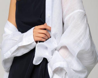 Oversized White Linen Shirt: Women's Summer Blouse