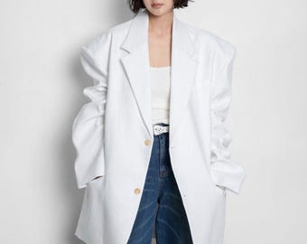 Oversized Linen Blazer: Relaxed Fit White Jacket