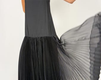Black Pleated Maxi Dress: Cotton Blend, Fits XS-M