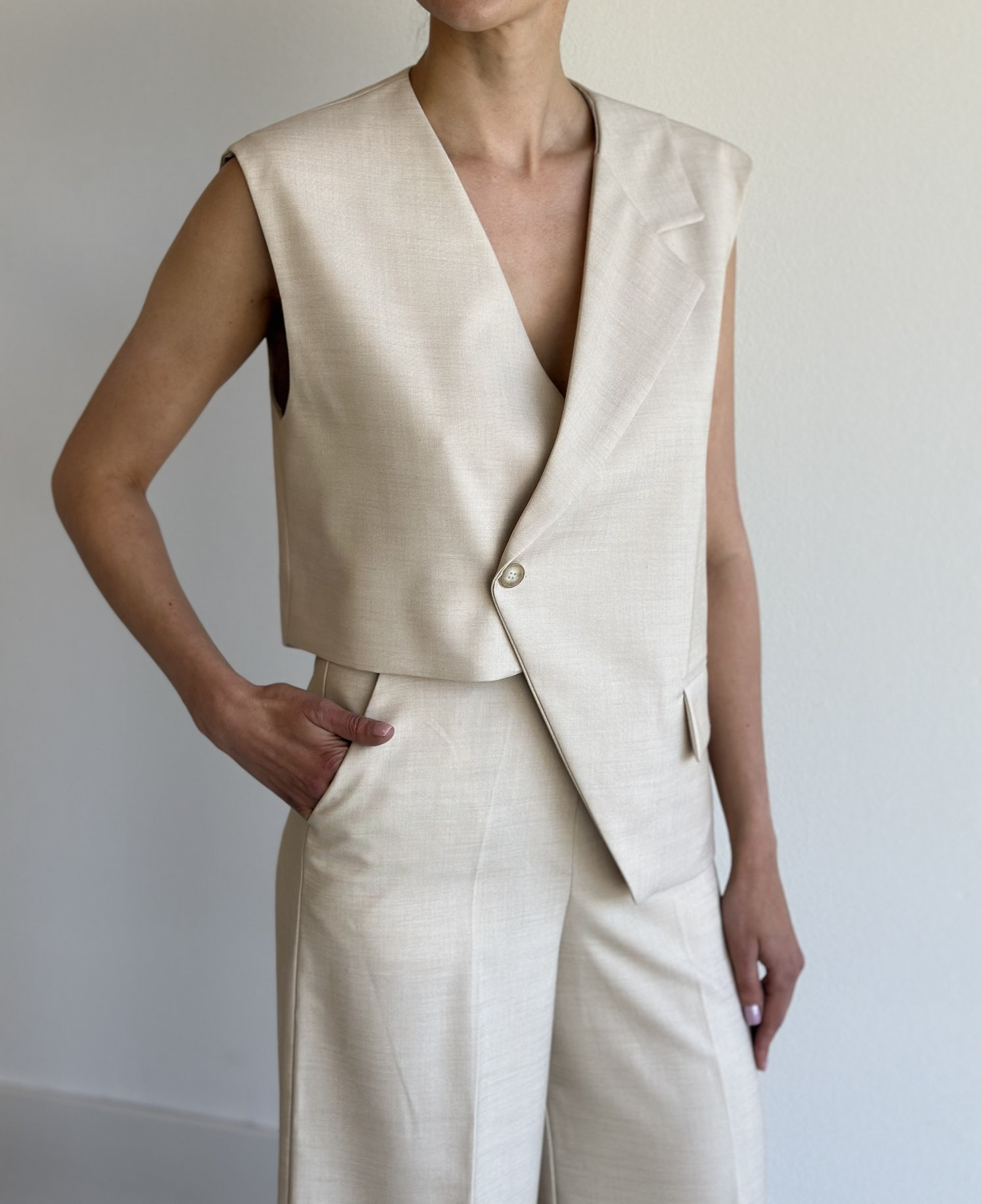 Asymmetric Ivory Vest. Beige Vest. Vest for Women. Vest
