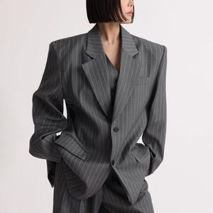 Pinstripe Gray Women Blazer Suit Women Jacket Gray Women Suit Blazer