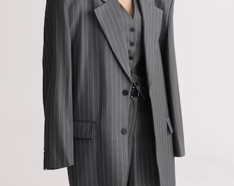 Pinstripe Oversized Blazer: Gray Women's Suit Jacket