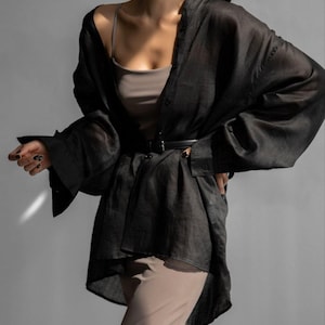 Black Linen shirt oversized women&#39;s blouses t-shirt black color. Black women shirt. Oversized women linen shirt. Summer women shirt blouses