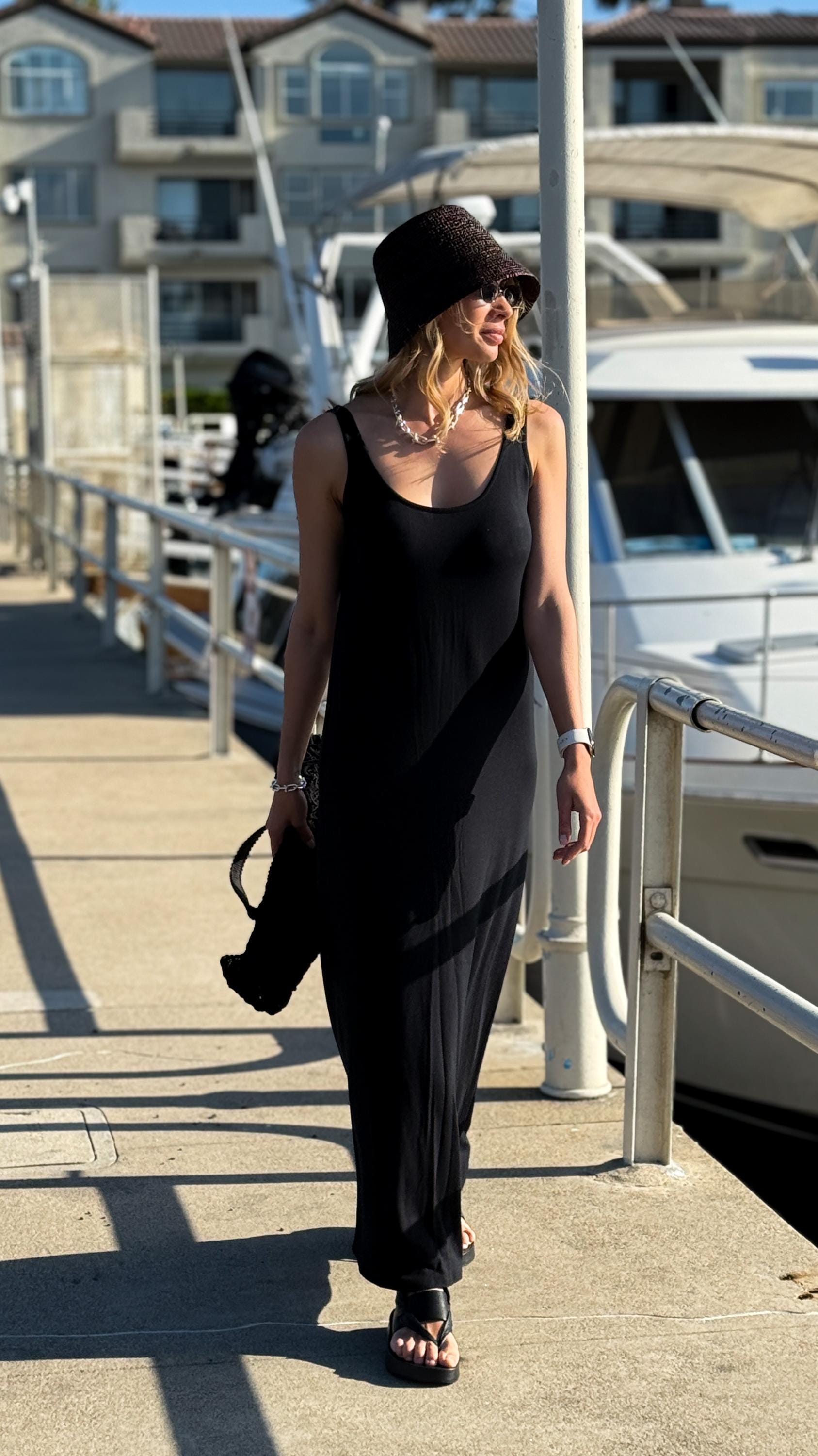 Black Cotton Maxi T-Shirt Dress: Open Back Casual Tee Black Cotton Maxi T-Shirt Dress: Open Back Casual Tee