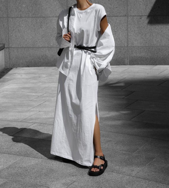 Oversized White Cotton T-shirt Dress: Maxi Tee With Slit - Etsy Oversized White Cotton T-shirt Dress: Maxi Tee With Slit - Etsy