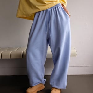 Oversized Blue Cotton Sweatpants: Relaxed Fit, Elastic Waist