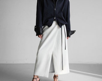 Linen Blend Wrap Skirt: White Midi Skirt