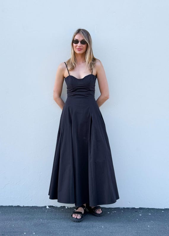 Black Maxi Dress: Lyocell Blend, Adjustable Straps, Pockets - Etsy