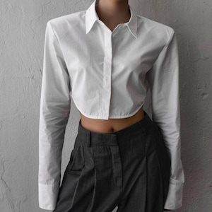 White cropped shirt women cotton white shirt women shirt
