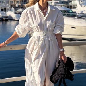 oversize white midi dress Rose Floral Tie-Neck Oversized Midi Dress In White CYLONDON