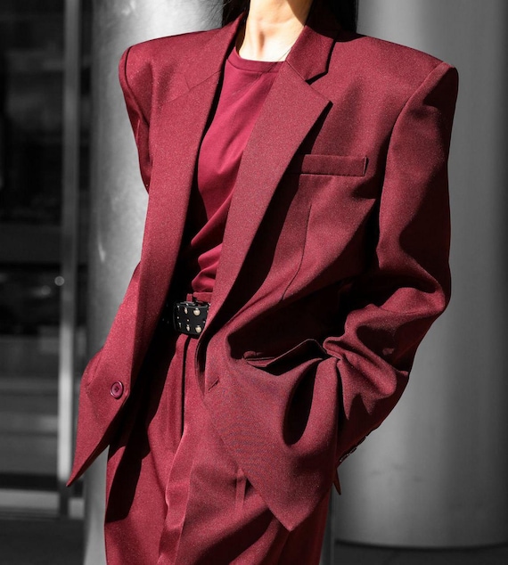 Burgundy Oversized Blazer: Relaxed Fit Women's Suit Jacket - Etsy