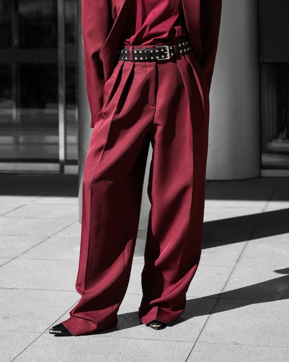 burgundy wide leg dress pants Elisha Wide Leg Pants