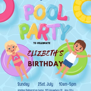 Editable Pool Party Invitation, Girl Pool Birthday Party, Pastel Invite, Summer Birthday Party, Swimming Party, Digital, Printable,
