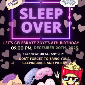 Editable Sleepover Invitation Slumber Party Invitation Sleepover Birthday Invitation Pajama Party Neon Glow Sleepover Party Editable Canva