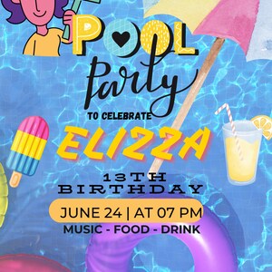 Editable Pool Party Invitation, Girl Pool Birthday Party, Pastel Invite, Summer Birthday Party, Swimming Party, Digital, Printable,