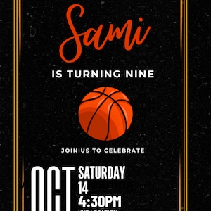 Modèle d'invitation d'anniversaire de basket-ball imprimable, invitation d'anniversaire de basket-ball modifiable