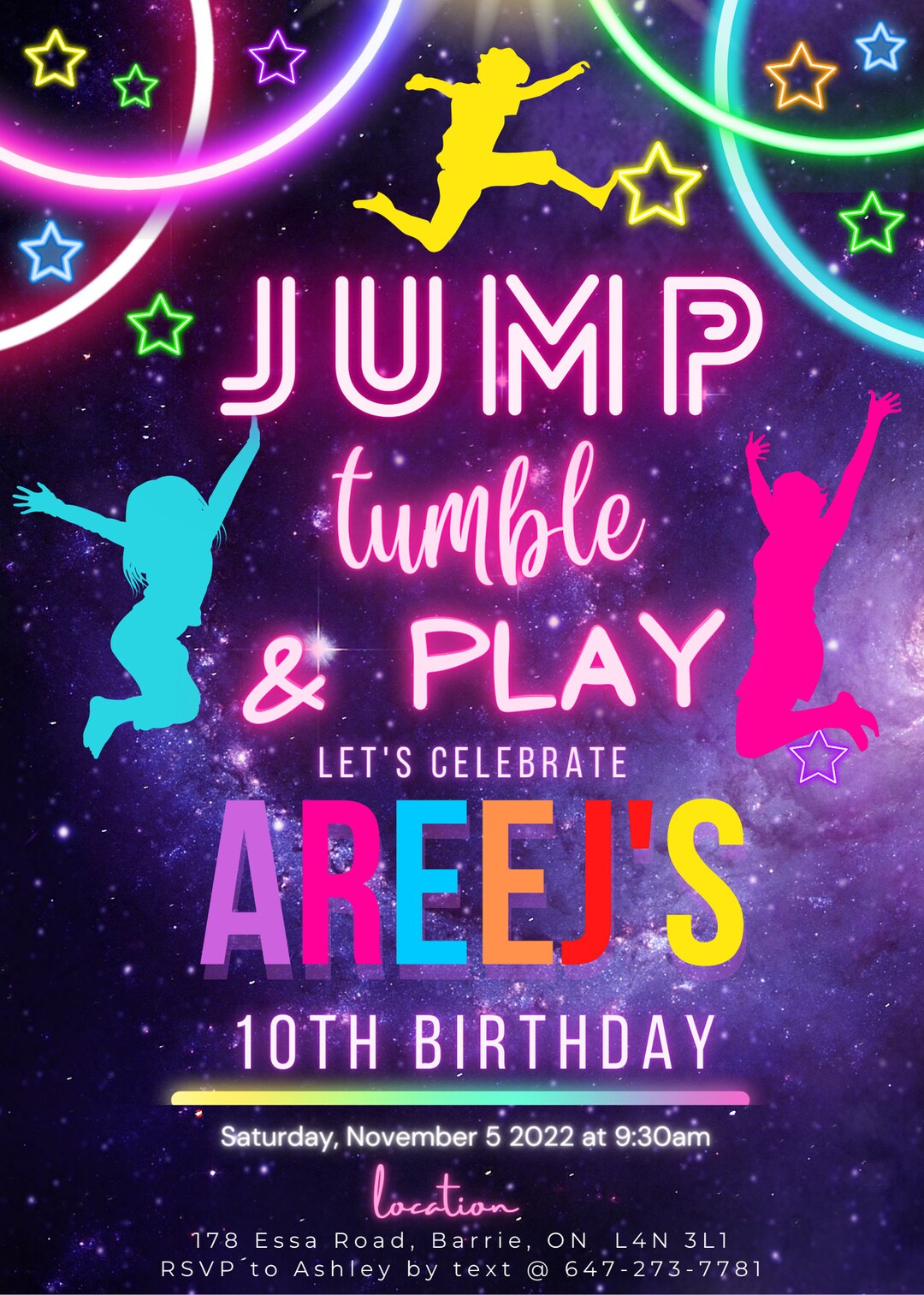 Jump Tumble &amp; Play Gymnastics Birthday Party Invitation Editable ...