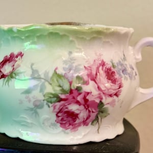 Antique Victorian Shaving Mug White Porcelain China Pink florals