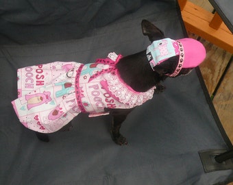 POSH POOCH Harness Dress - Only 1 more in this CUTE Puppy fabric - 2 to 15 lb dogs- made to order - Hat avail