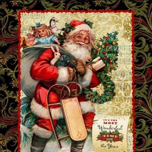 OOP Victorian Santa Fabric Panel by Susan Wingut