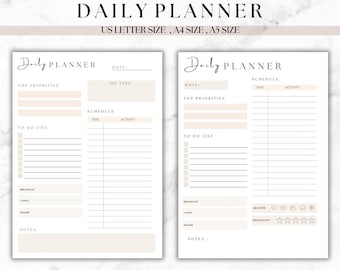 Minimalist Daily Planner l A4, A5, US Letter Sizes | Daily Schedule l Printable Planner for Productivity & Organization | Instant Download