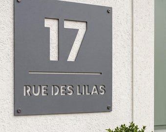 Targa personalizzata per la casa con numero civico e nome - Cartello moderno per esterni con indirizzo - Numero civico personalizzato