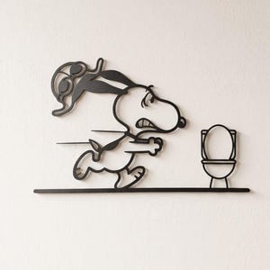 Cartello per la porta del bagno con Snoopy - Decorazione umoristica per il bagno con fumetto - Divertente decorazione da parete per il bagno