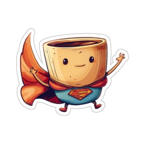 Superhero Coffee Mug Sticker: Cute Cartoon Decal for Personalizing Your Daily Brew, Ideal Coffee Lover Gift