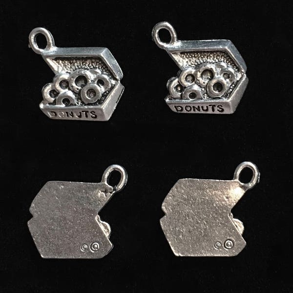 4 Silver Pewter Box of Donut Charms, Doughnut Charms, Pastry Charms  (qb110)