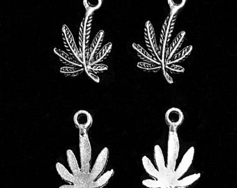 4 Silver Pot Leaf Charms (qb170)