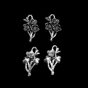 4 Silver Sakura Cherry Blossom Charms (qb185)