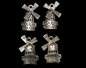 4 Silver Windmill Charms (qb39)